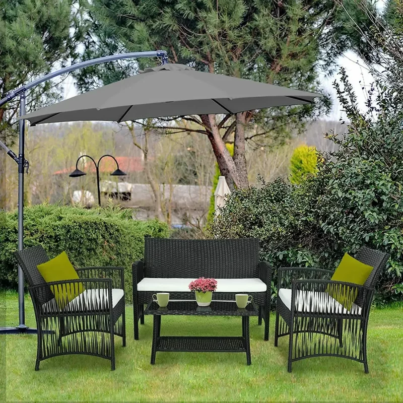 Rattan-Gartenmöbel-Set für den Außenbereich, 4-teilig, PE-Rattan-Terrassenmöbel, Weben, Korbgeflecht, Sofa-Set, Kissen, Glastisch mit Stühlen, Balkon – Bild 3