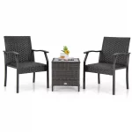 3-teiliges Gartenmöbel Set, Rattan Balkonset mit 2 Stühlen und Tisch, Balkonmöbel mit gepolstertem Sitz, Rattanmöbel für kleinen