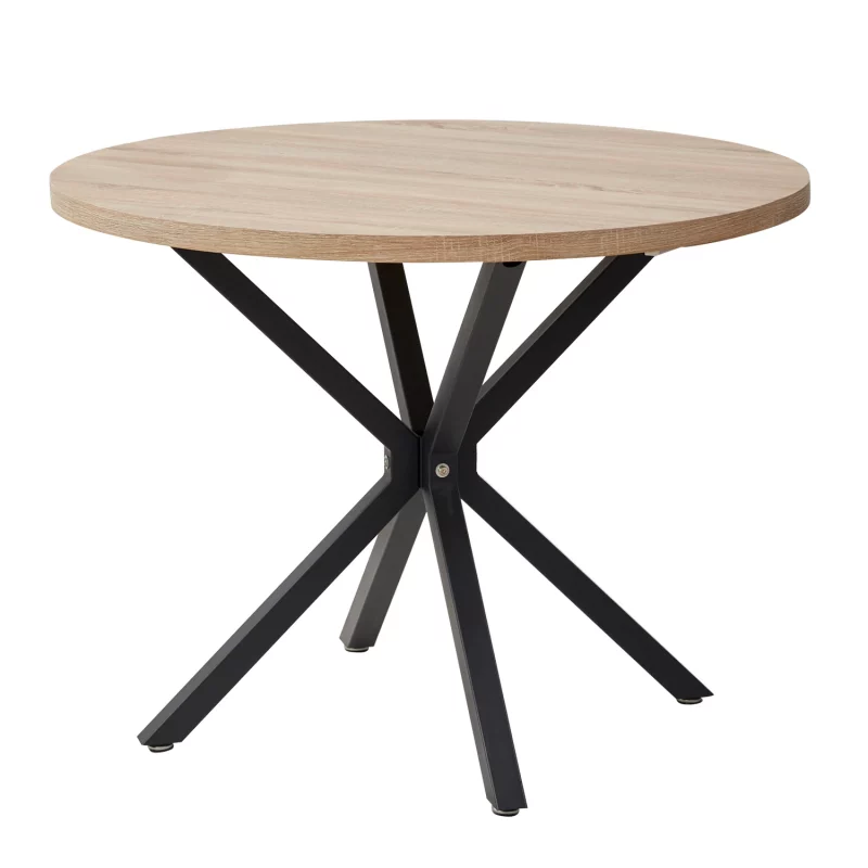 EGOONM Nordischer runder Tisch, Massivholztisch mit Holzdeckel und Stahlrahmen, Couchtische, Wohnzimmer, Büro, Wohnmöbel, 100 cm – Bild 2