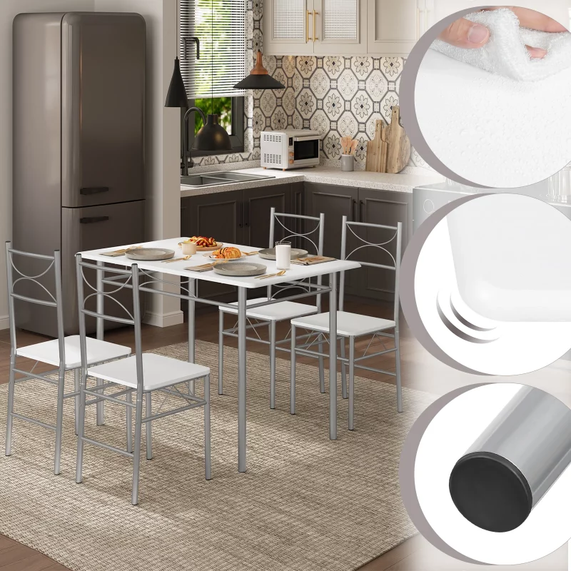 Esszimmer-Set, Esstisch mit 4 Stühlen für 4-Sitzer, Metallrahmen, Küchentisch, rechteckiger Restauranttisch, Esszimmermöbel – Bild 4