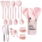 Rosa 18 Stücke Food Grade Silikon Küche Kochgeschirr Utensilien Turner Spachtel Messlöffel Praktisches Kochwerkzeug Küchenutensilien Set