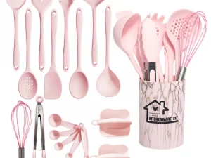 Rosa 18 Stücke Food Grade Silikon Küche Kochgeschirr Utensilien Turner Spachtel Messlöffel Praktisches Kochwerkzeug Küchenutensilien Set