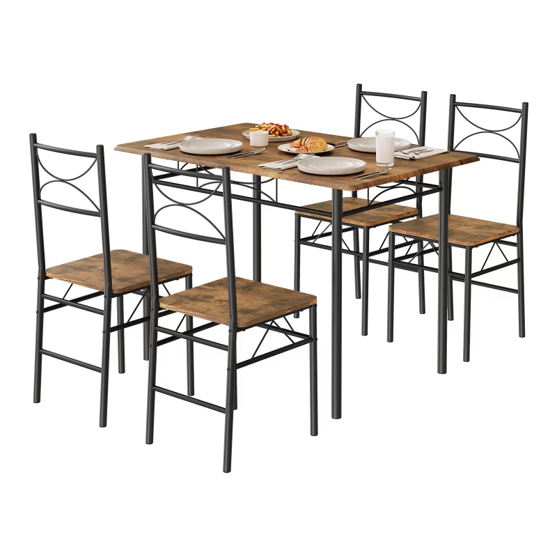 Esszimmer-Set, Esstisch mit 4 Stühlen für 4-Sitzer, Metallrahmen, Küchentisch, rechteckiger Restauranttisch, Esszimmermöbel – Bild 3