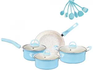 13PCS Antihaft-Kochgeschirr Set Medizinische Stein Beschichtung Ergonomische Griff Kochen Set mit Milch Topf Suppe Topf Braten Pan Eintopf topf