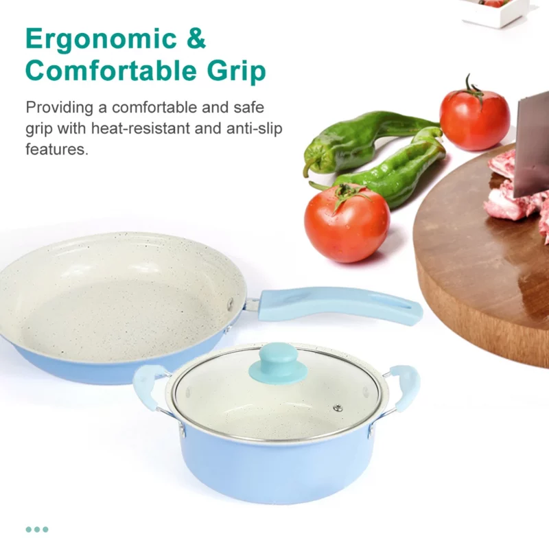 13PCS Antihaft-Kochgeschirr Set Medizinische Stein Beschichtung Ergonomische Griff Kochen Set mit Milch Topf Suppe Topf Braten Pan Eintopf topf – Bild 5