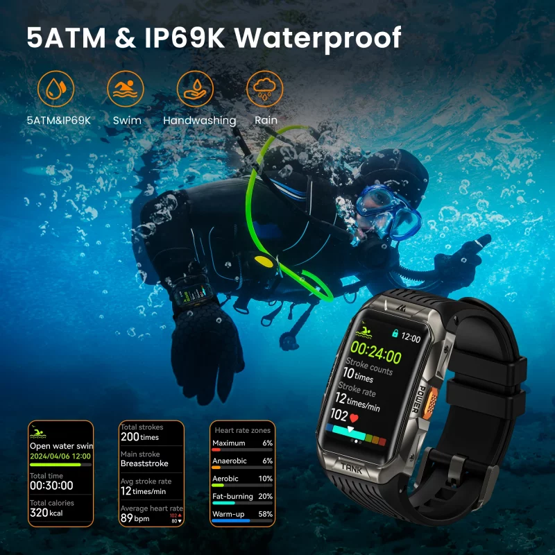 2025 KOSPET TANK X2 Ultra GPS Smart Watch für Männer 3D gebogener Bildschirm Edelstahlgehäuse Kompass Höhenmesser wasserdichte Smartwatch – Bild 3