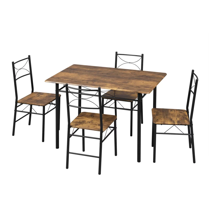 Esszimmer-Set, Esstisch mit 4 Stühlen für 4-Sitzer, Metallrahmen, Küchentisch, rechteckiger Restauranttisch, Esszimmermöbel – Bild 2