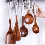 Thailand Teak Naturholz Geschirr Löffel Schöpfkelle Turner Lange Reis Sieb Suppe Skimmer Kochlöffel Scoop Küche Werkzeug Set