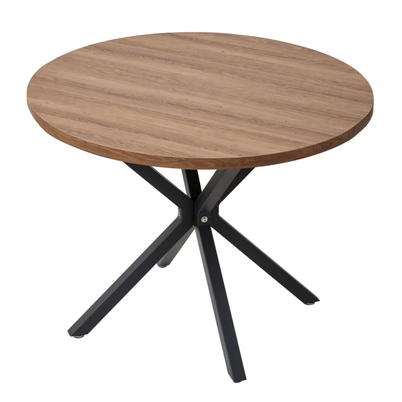 EGOONM Nordischer runder Tisch, Massivholztisch mit Holzdeckel und Stahlrahmen, Couchtische, Wohnzimmer, Büro, Wohnmöbel, 100 cm – Bild 3