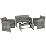 4-teiliges Rattan-Gartenmöbel-Set, Garten-Sofa-Set, Tisch und Stühle für den Außenbereich, 3 Sofas, 1 Glastisch, Terrassenmöbel-Set