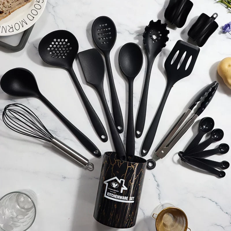 Rosa 18 Stücke Food Grade Silikon Küche Kochgeschirr Utensilien Turner Spachtel Messlöffel Praktisches Kochwerkzeug Küchenutensilien Set – Bild 2