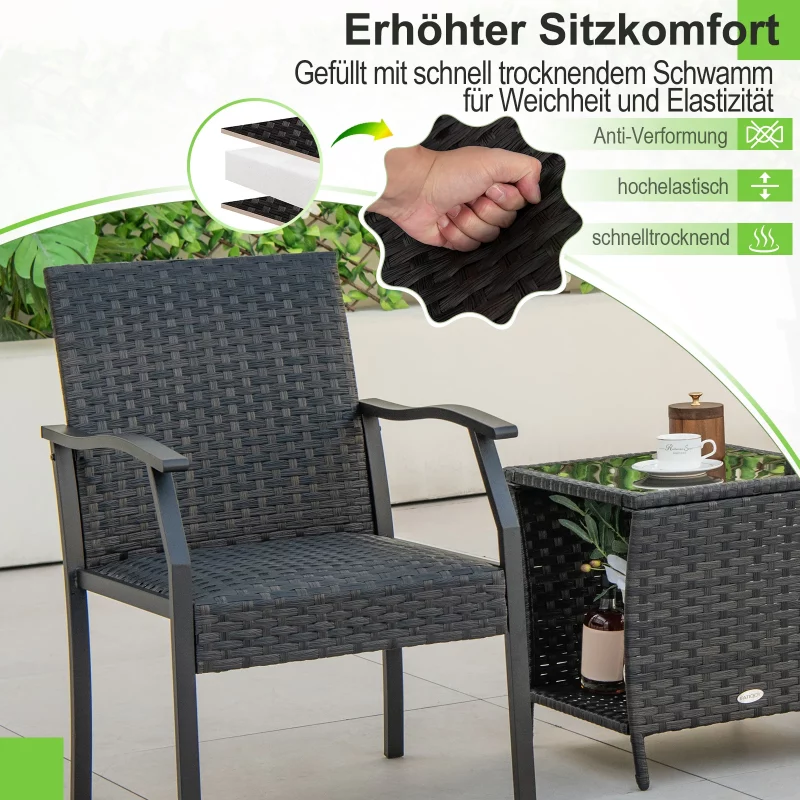 3-teiliges Gartenmöbel Set, Rattan Balkonset mit 2 Stühlen und Tisch, Balkonmöbel mit gepolstertem Sitz, Rattanmöbel für kleinen – Bild 3