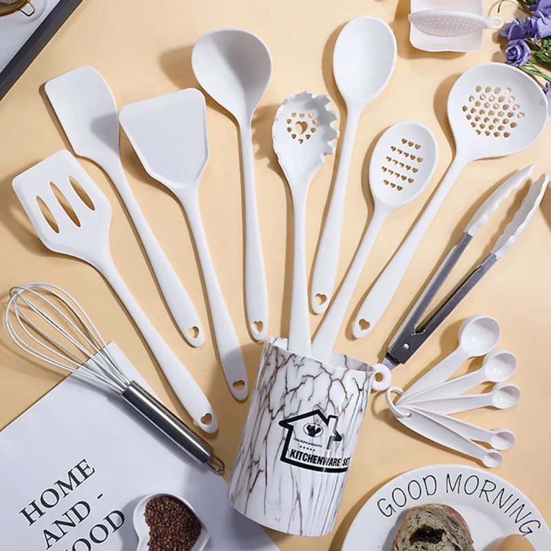 Rosa 18 Stücke Food Grade Silikon Küche Kochgeschirr Utensilien Turner Spachtel Messlöffel Praktisches Kochwerkzeug Küchenutensilien Set – Bild 4