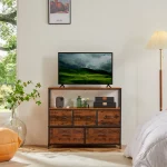 JHK Kamin-TV-Ständer, Kommode für Schlafzimmer mit 5 Stoffschubladen, Aufbewahrungsschrank, Truhe, Kleidung, Aufbewahrung, Vitrine, Möbel
