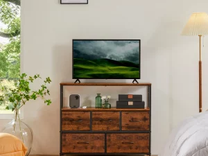 JHK Kamin-TV-Ständer, Kommode für Schlafzimmer mit 5 Stoffschubladen, Aufbewahrungsschrank, Truhe, Kleidung, Aufbewahrung, Vitrine, Möbel