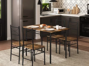 Esszimmer-Set, Esstisch mit 4 Stühlen für 4-Sitzer, Metallrahmen, Küchentisch, rechteckiger Restauranttisch, Esszimmermöbel