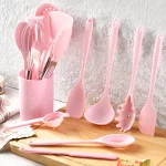 15-teiliges rosa Silikon-Küchengeschirr mit Aufbewahrungseimer, Spatel, Schaufel, Schöpfkelle, Kochgeschirr, Küchenutensilien-Set, antihaftbeschichtete Kochutensilien