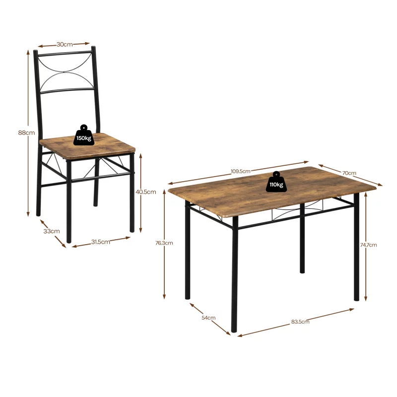 Esszimmer-Set, Esstisch mit 4 Stühlen für 4-Sitzer, Metallrahmen, Küchentisch, rechteckiger Restauranttisch, Esszimmermöbel – Bild 5