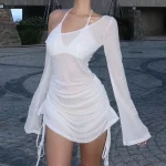 Womens Clothing Dulzura Solides Minikleid mit Schrägkragen